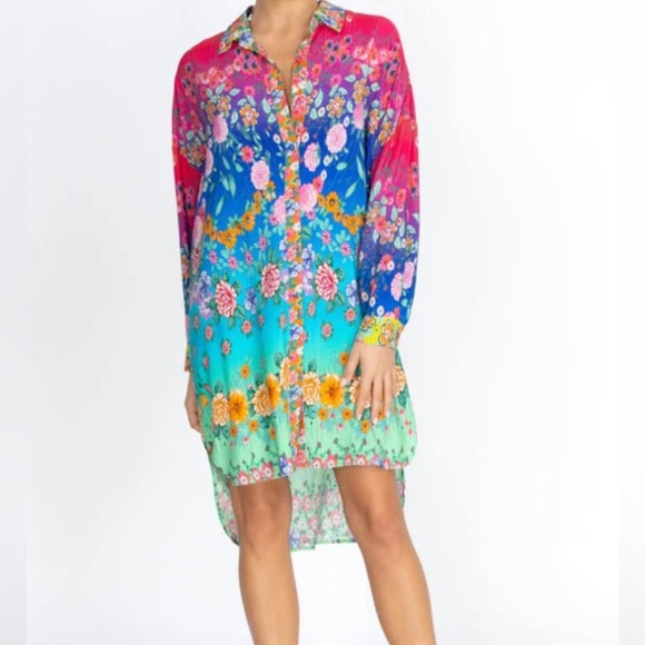 JOHNNY WAS RAINBOW MIDI SHIRT DRESS - Picture 1 of 2